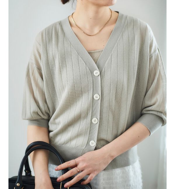  「《手洗い可能》シアーワイドリブラメVカーディガン」|カーディガン|