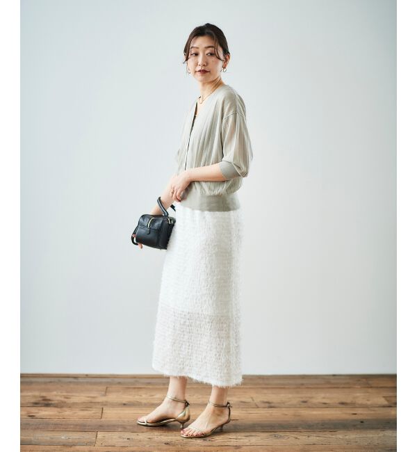  「《手洗い可能》シアーワイドリブラメVカーディガン」|カーディガン|