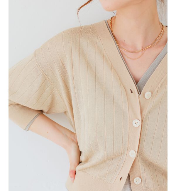  「《手洗い可能》シアーワイドリブラメVカーディガン」|カーディガン|