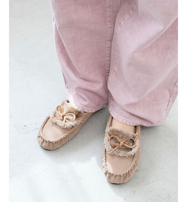  「《WEB限定アイテム》ファーデザインモカシンシューズ」|モカシン|ベージュ