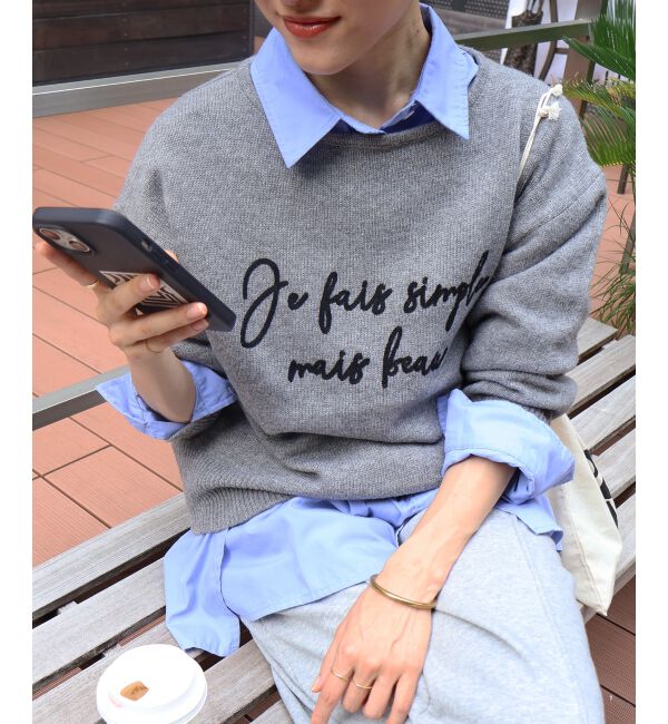  「メッセージ刺繍プルオーバー」|ニット・セーター|グレー