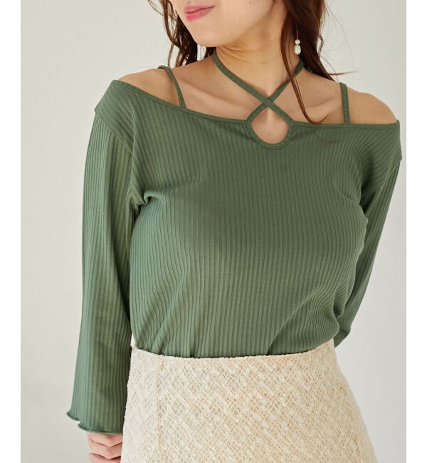 MAJESTICLEGON「クロスストラップリブトップス」|Tシャツ・カットソー|