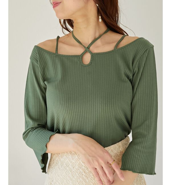 MAJESTICLEGON「クロスストラップリブトップス」|Tシャツ・カットソー|