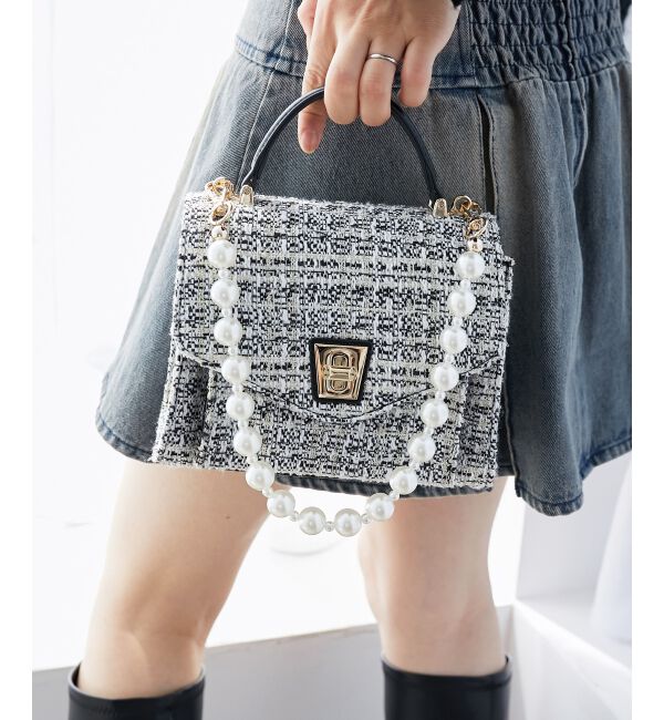 MAJESTICLEGON「パールチェーンクラシカルバッグ」|ショルダー・メッセンジャー|ブラック柄