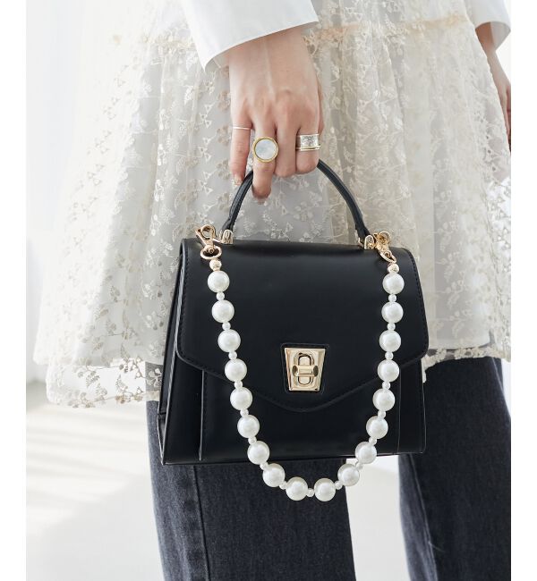 MAJESTICLEGON「パールチェーンクラシカルバッグ」|ショルダー・メッセンジャー|ブラック