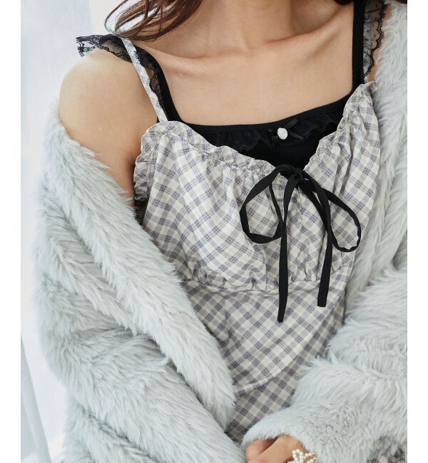 MAJESTICLEGON「プチフリルチェックキャミワンピース」|ワンピース|