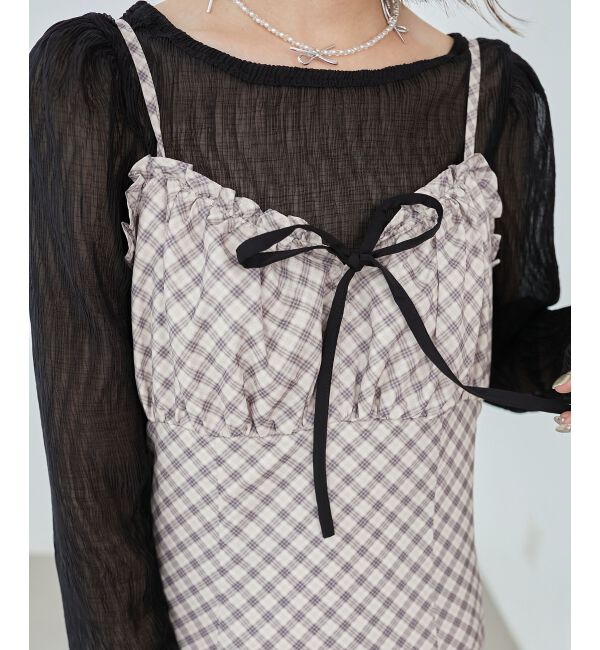 MAJESTICLEGON「プチフリルチェックキャミワンピース」|ワンピース|