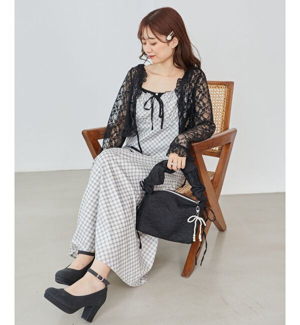 MAJESTICLEGON「プチフリルチェックキャミワンピース」|ワンピース|グレー柄