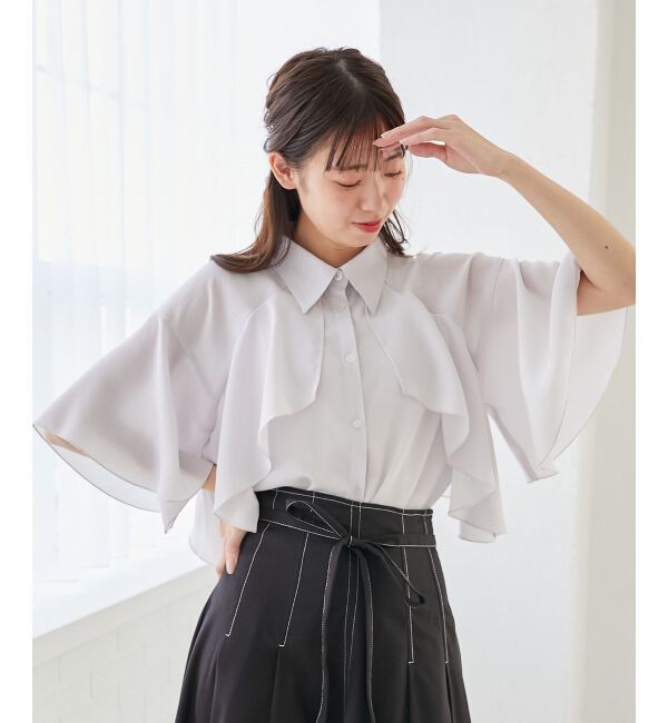  「シアーケープブラウス」|シャツ・ブラウス|グレー