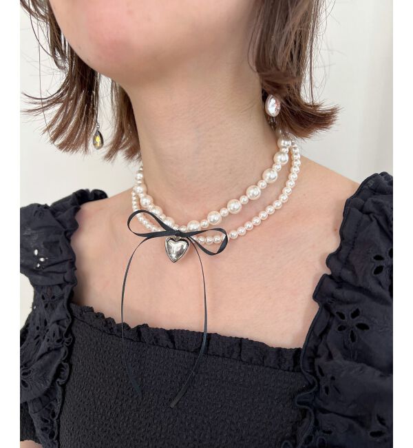 MAJESTICLEGON「パールリボンネックレス」|ネックレス|ブラック