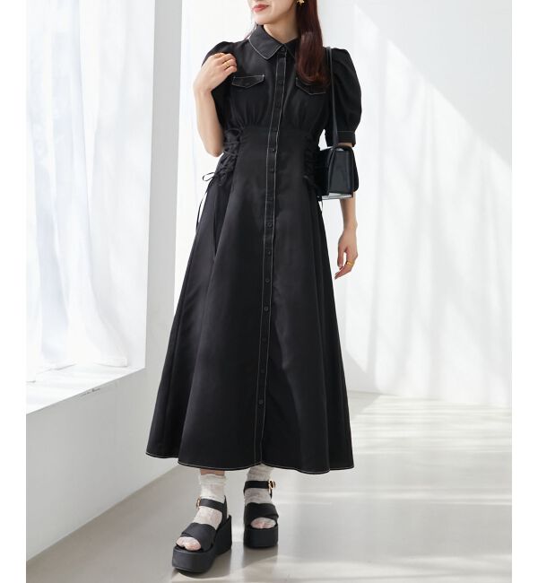  「サイドレースアップシャツワンピース」|ワンピース|