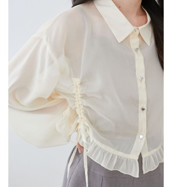  「インナー付きドロストシアーブラウス」|シャツ・ブラウス|アイボリー