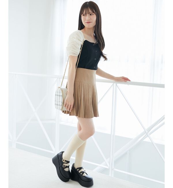  「パールチェーン異素材トップス」|Tシャツ・カットソー|