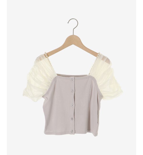  「パールチェーン異素材トップス」|Tシャツ・カットソー|