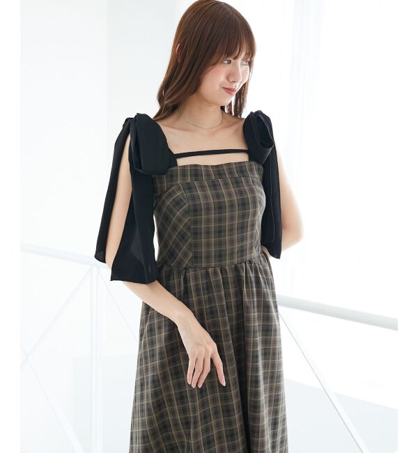  「◎配色肩リボンワンピース」|ワンピース|