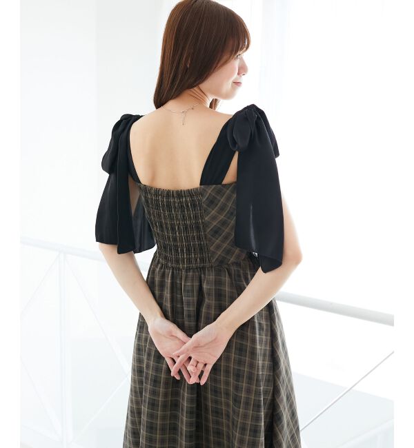  「◎配色肩リボンワンピース」|ワンピース|