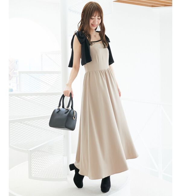  「◎配色肩リボンワンピース」|ワンピース|