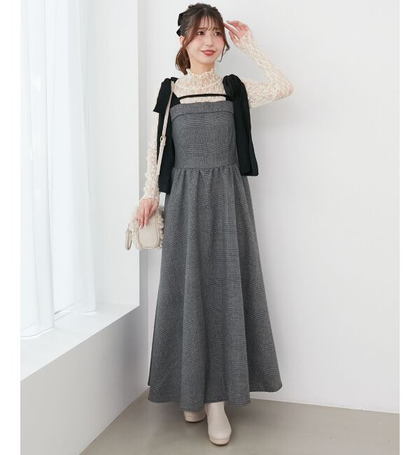  「◎配色肩リボンワンピース」|ワンピース|グレー柄