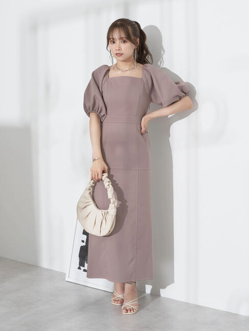 earth music&ecology「配色ステッチパフスリーブワンピース」|ワンピース|