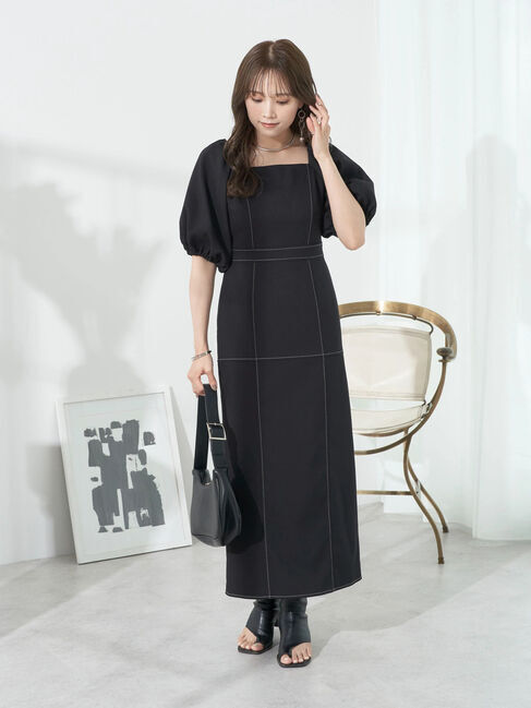 earth music&ecology「配色ステッチパフスリーブワンピース」|ワンピース|