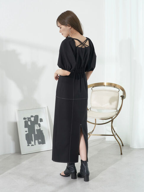 earth music&ecology「配色ステッチパフスリーブワンピース」|ワンピース|