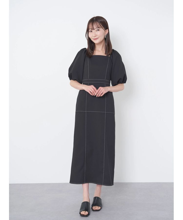 earth music&ecology「配色ステッチパフスリーブワンピース」|ワンピース|