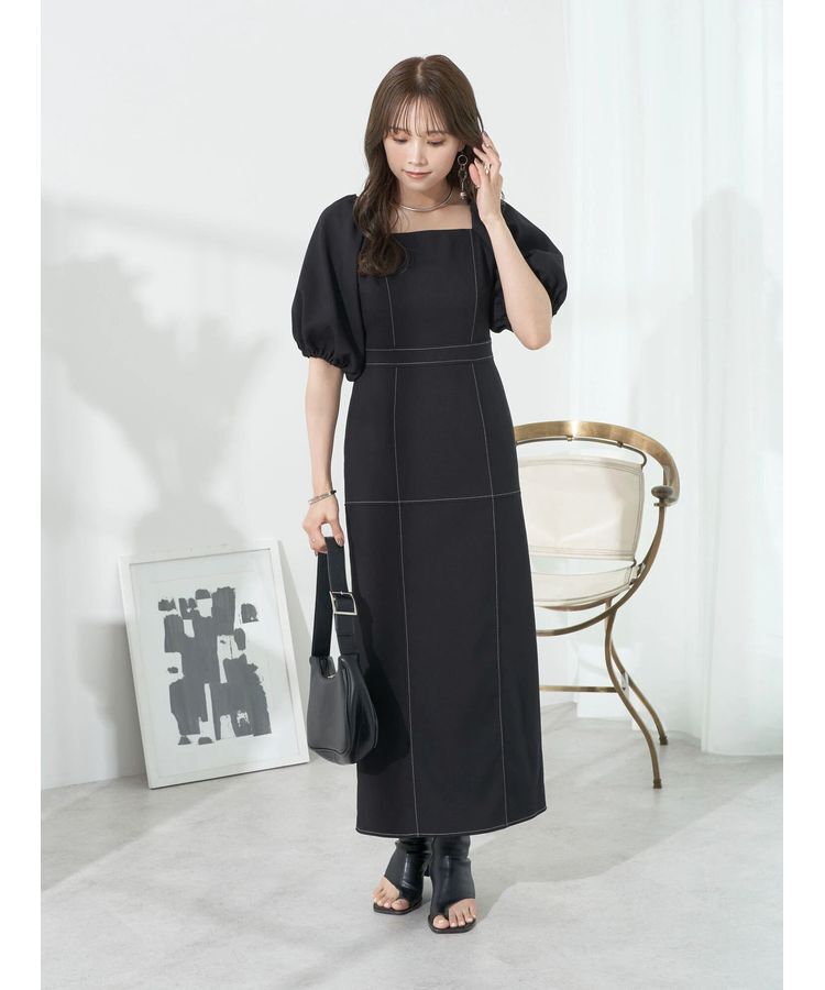 earth music&ecology「配色ステッチパフスリーブワンピース」|ワンピース|