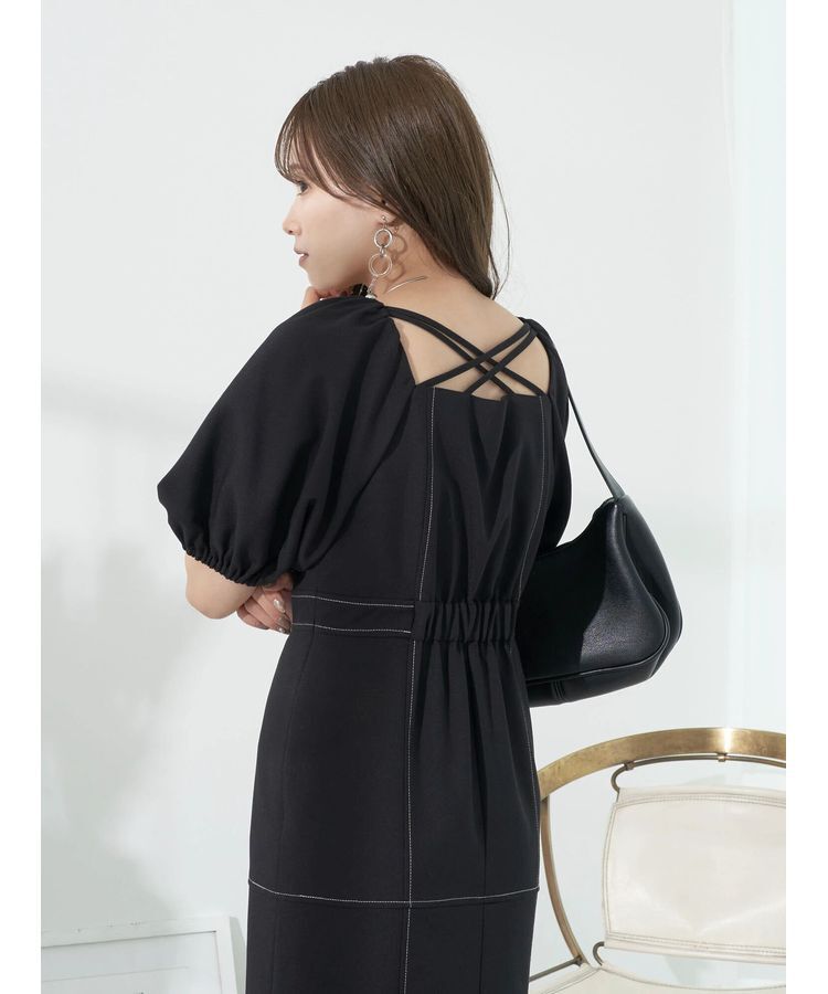 earth music&ecology「配色ステッチパフスリーブワンピース」|ワンピース|