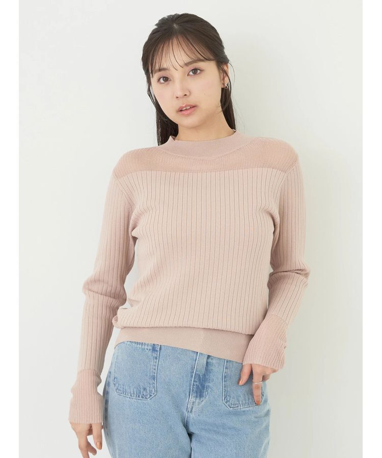earth music&ecology「部分シアーニットプルオーバー」|ニット・セーター|Pink Beige