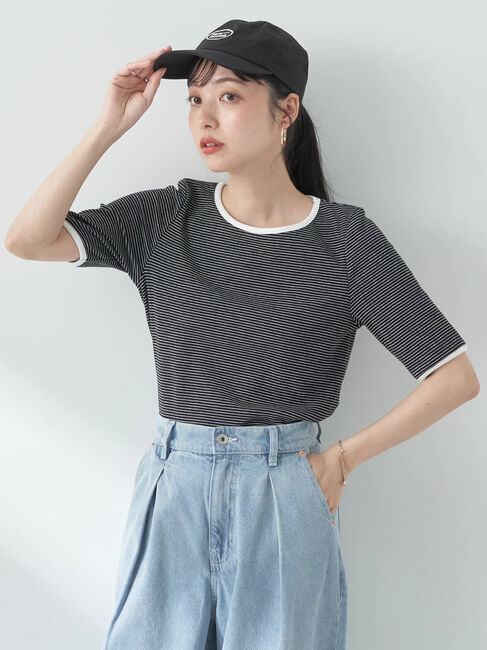 earth music&ecology「マイクロボーダーリブプルオーバー」|Tシャツ・カットソー|Black