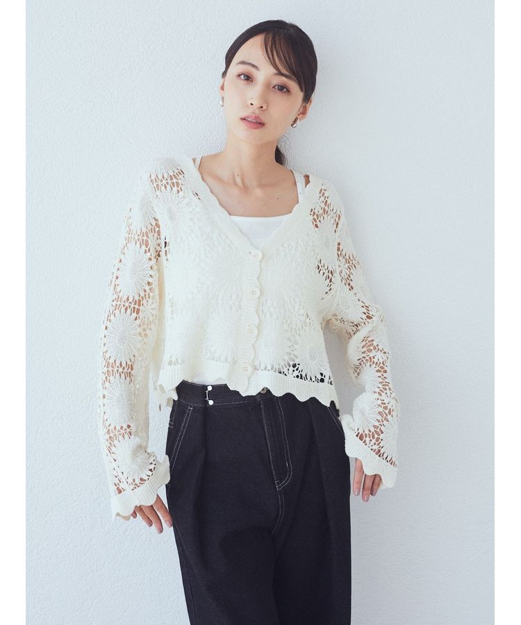 earth music&ecology「クロシェ風カーディガン」|カーディガン|