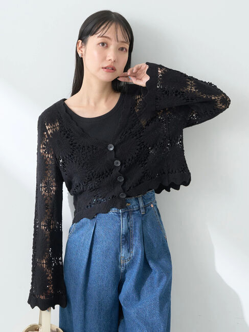earth music&ecology「クロシェ風カーディガン」|カーディガン|