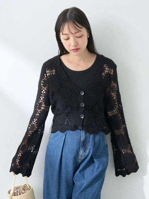 earth music&ecology「クロシェ風カーディガン」|カーディガン|