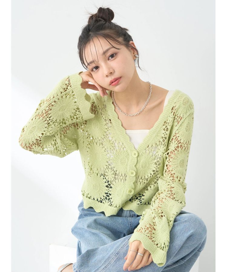 earth music&ecology「クロシェ風カーディガン」|カーディガン|Lime Green
