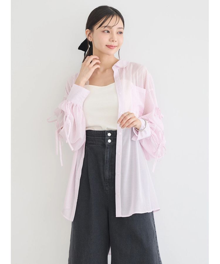 earth music&ecology「袖スリットリボンロングシャツ」|シャツ・ブラウス|Pink