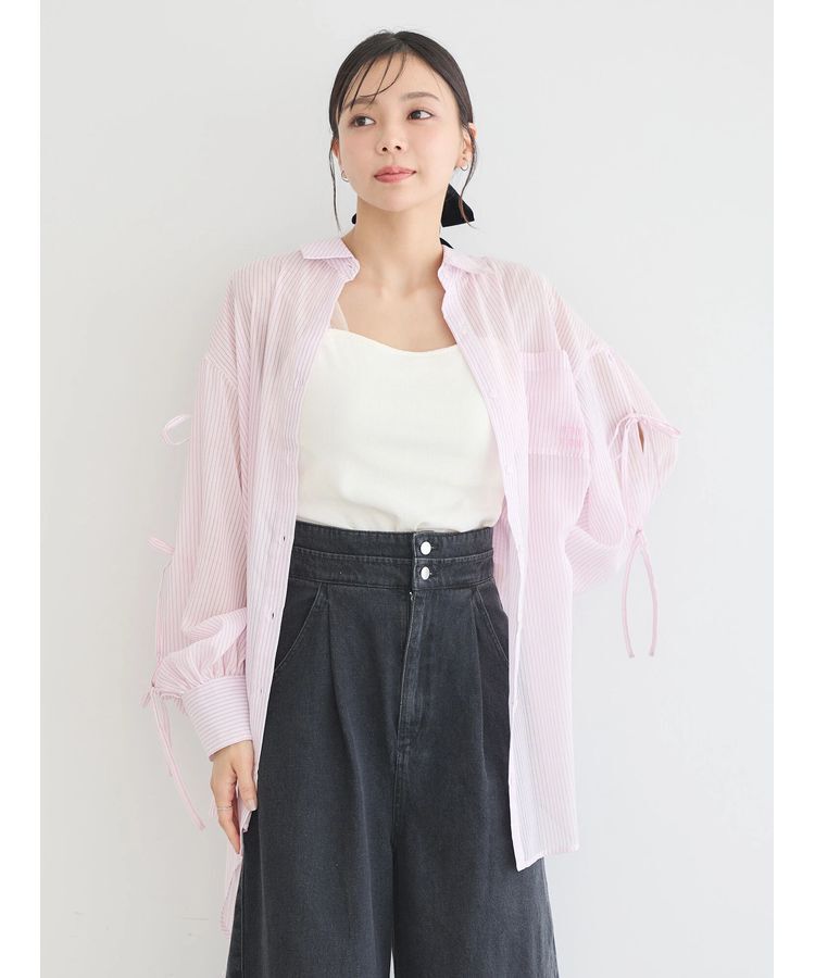 earth music&ecology「袖スリットリボンロングシャツ」|シャツ・ブラウス|