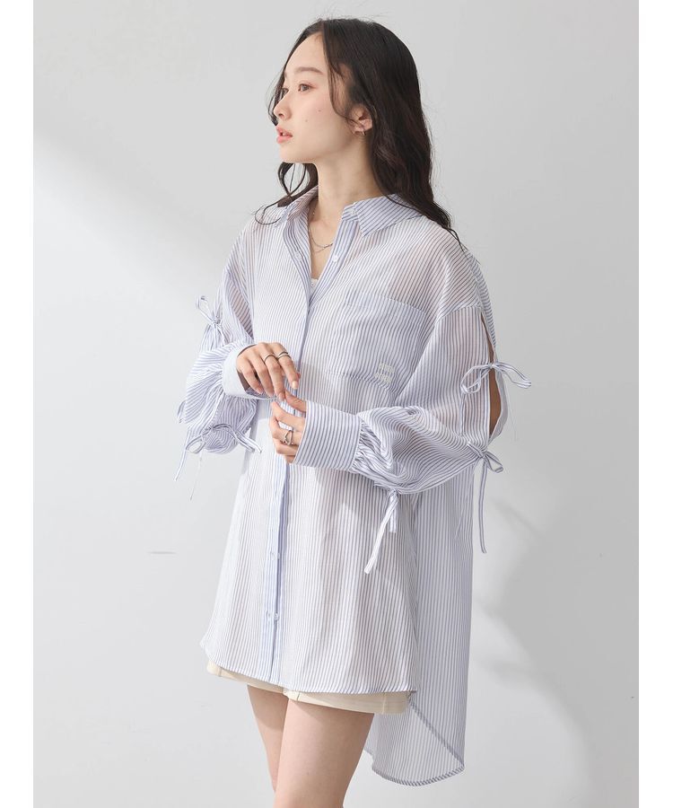 earth music&ecology「袖スリットリボンロングシャツ」|シャツ・ブラウス|Navy