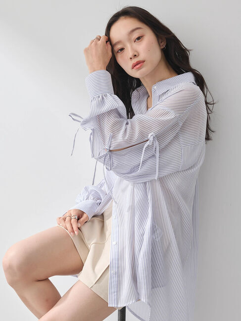 earth music&ecology「袖スリットリボンロングシャツ」|シャツ・ブラウス|