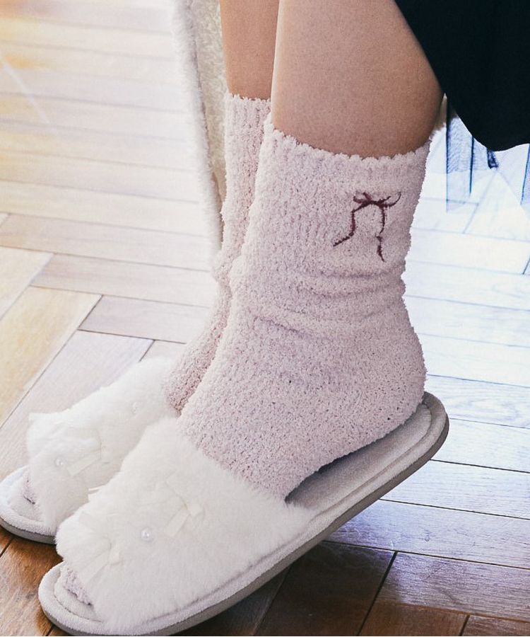 Maison de FLEUR「リボン刺繍ルームソックス」|その他|ライトピンク