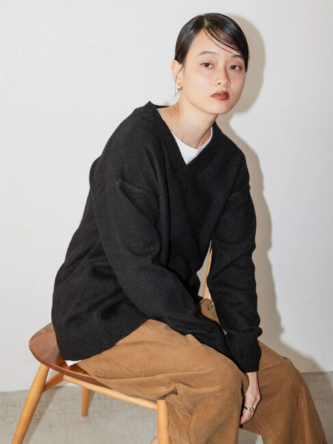  「Vネック前振りコクーンニットプルオーバー」|ニット・セーター|