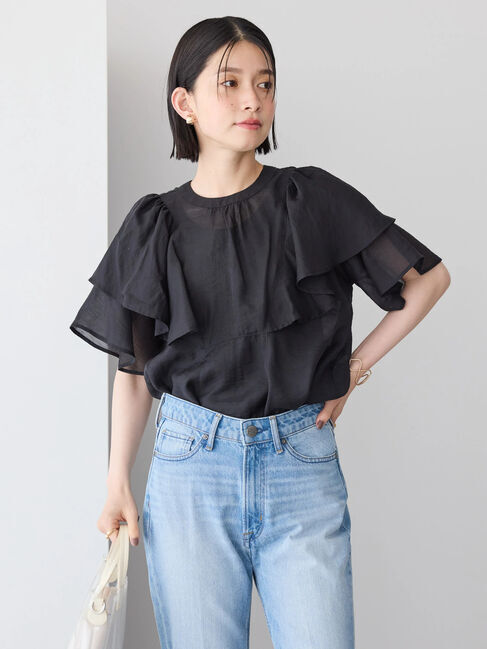 AMERICAN HOLIC「接触冷感シアーフリルブラウス」|シャツ・ブラウス|Black