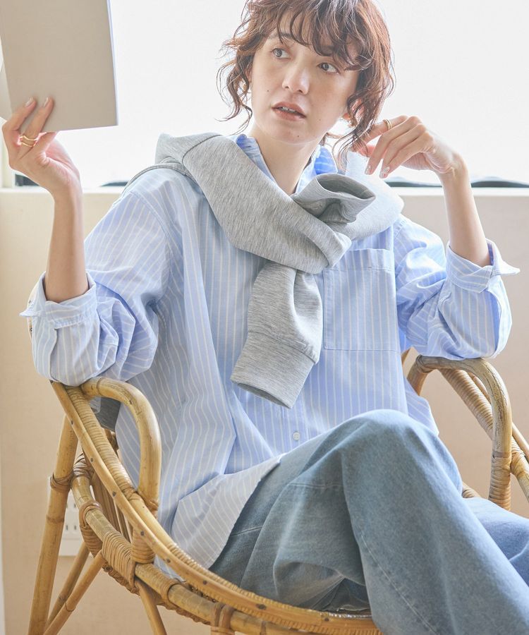 AMERICAN HOLIC「UVカットリサイクルコットンオックスシャツ」|シャツ・ブラウス|ストライプサックス