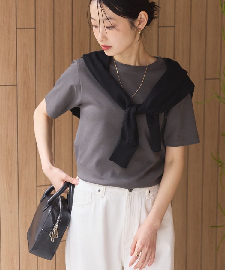 AMERICAN HOLIC「きれいめコットンベーシックTシャツ(5分袖)」|Tシャツ・カットソー|Charcoal Gray