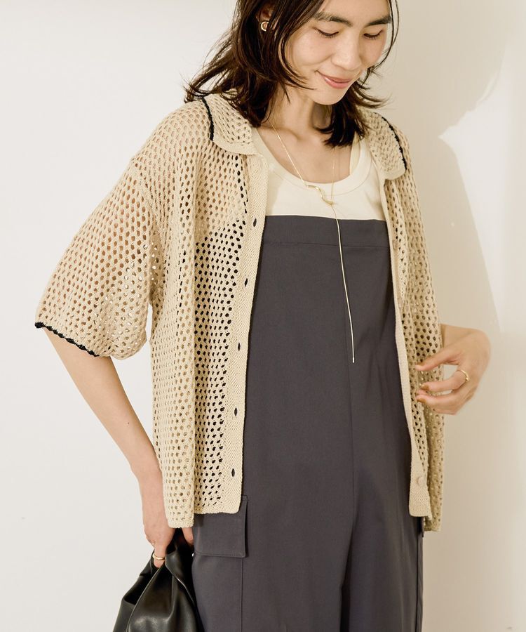AMERICAN HOLIC「透かし編み襟付きニットカーディガン」|カーディガン|Light beige