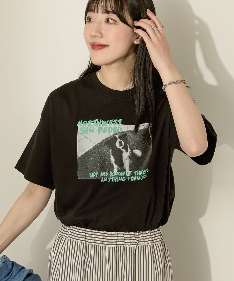AMERICAN HOLIC「DogフォトプリントTシャツ」|Tシャツ・カットソー|Black