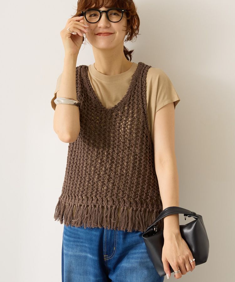 AMERICAN HOLIC「【前後2WAY】フリンジショートベスト」|ベスト・ジレ|Charcoal Gray