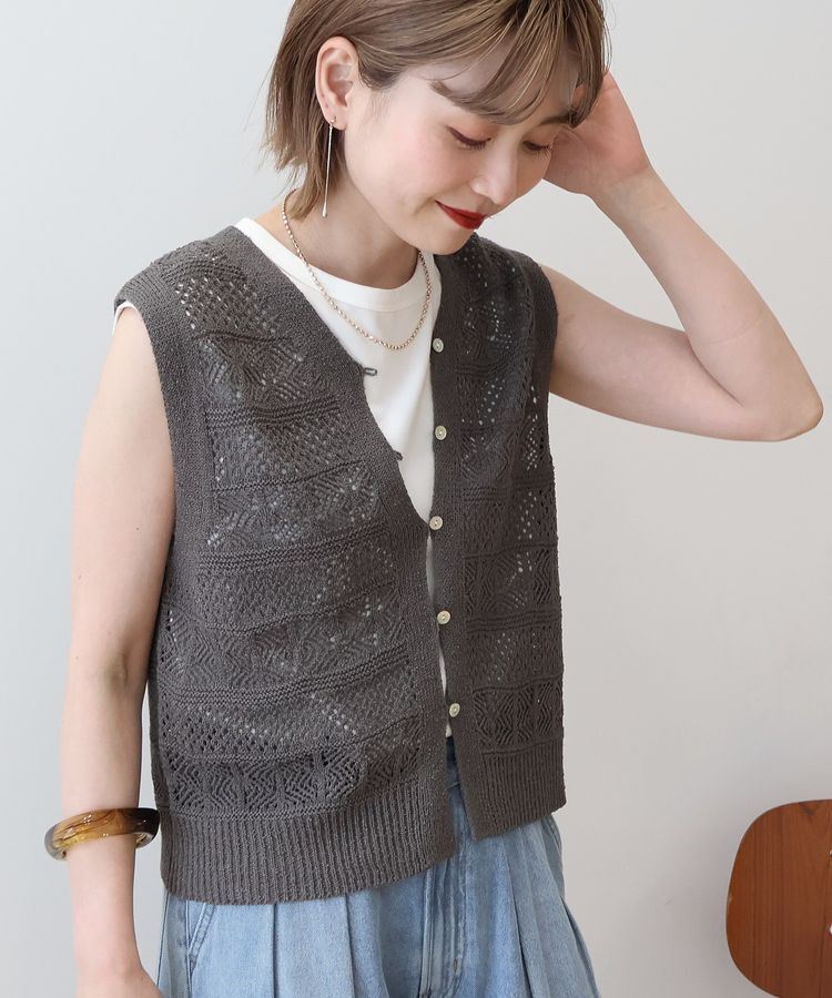 AMERICAN HOLIC「【前後2WAY】レース編みニットベスト」|ベスト・ジレ|Charcoal Gray