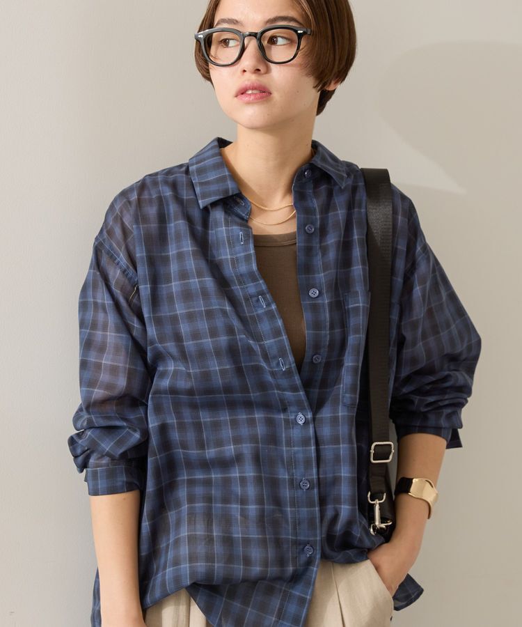 AMERICAN HOLIC「シアーチェック柄オーバーシャツ」|シャツ・ブラウス|Check Blue