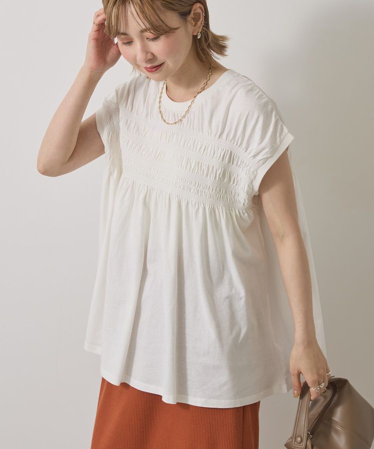 AMERICAN HOLIC「シャーリング半袖フレアプルオーバー」|Tシャツ・カットソー|Off White