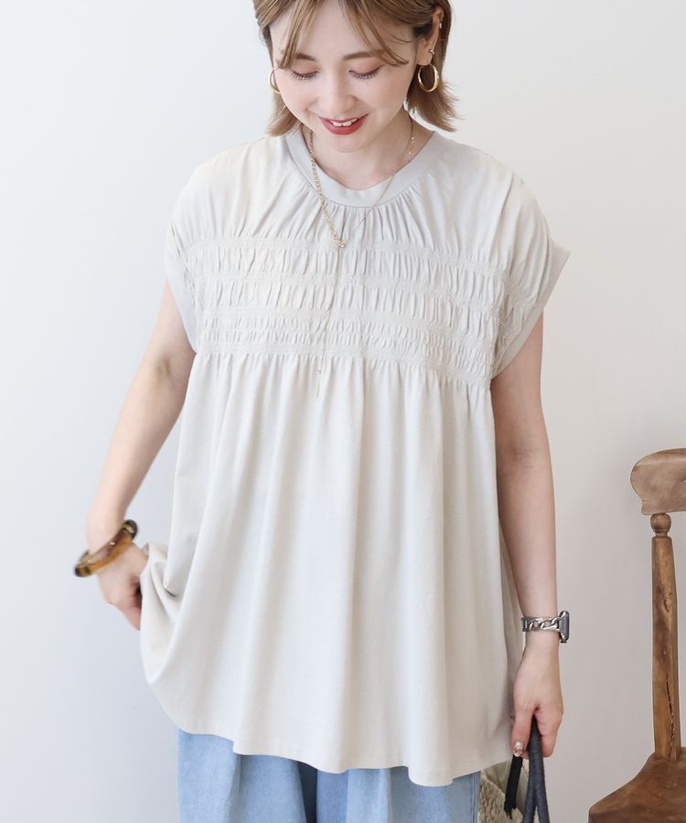 AMERICAN HOLIC「シャーリング半袖フレアプルオーバー」|Tシャツ・カットソー|Beige